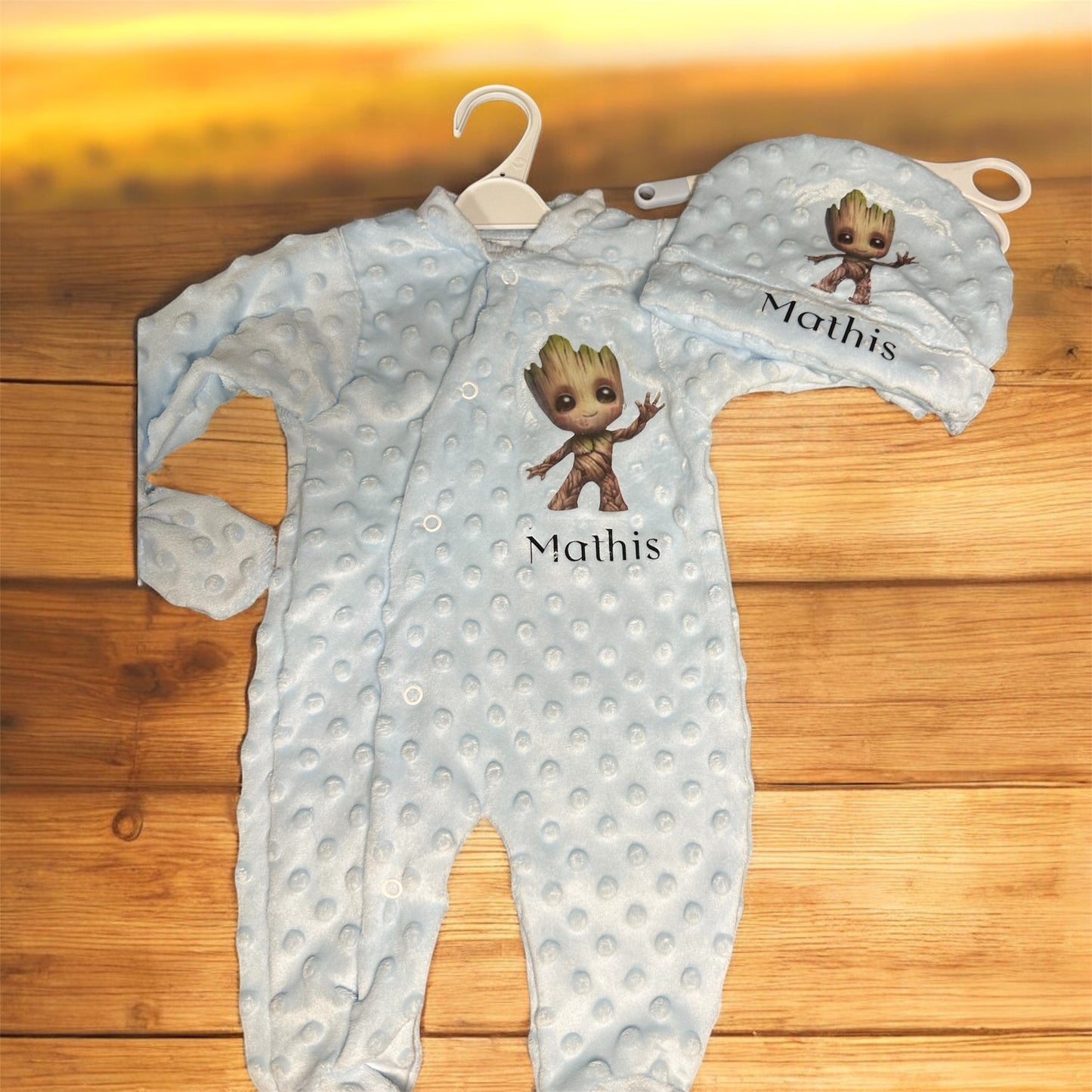 Belle Tenue de naissance 3 pièces minky